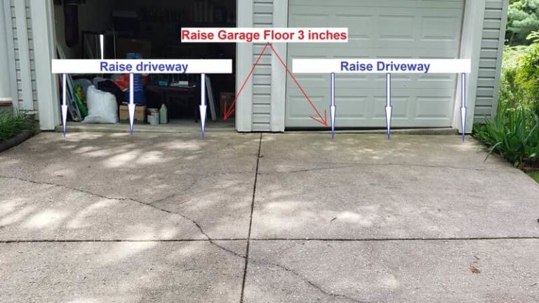 garage and driveway before raising